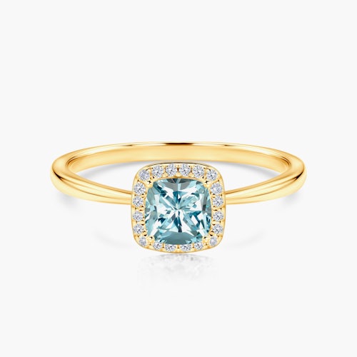 Pierścionek zaręczynowy SAVICKI: żółte złoto, akwamaryn, diamenty